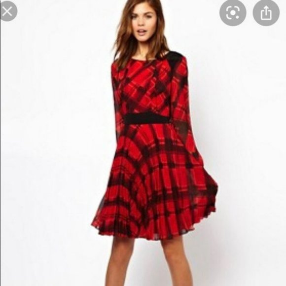 Karen Millen Dresses & Skirts - Karen Millen Red Black Plaid Silk Dress 10